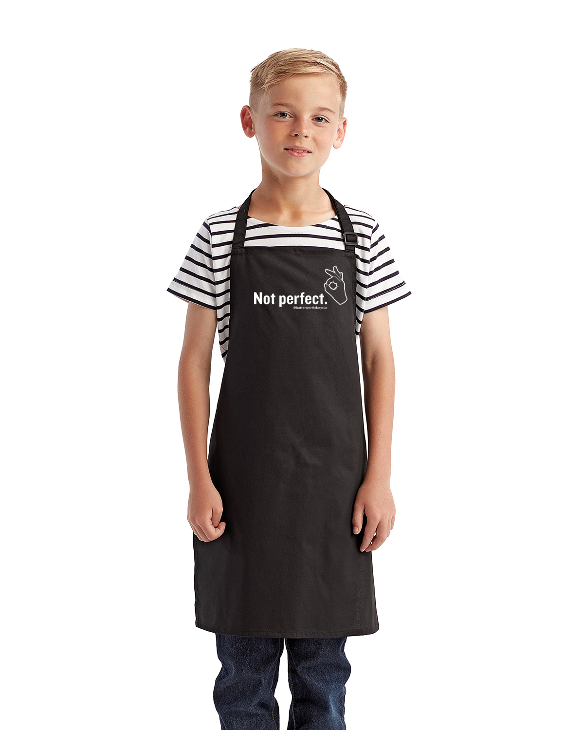 "Not Perfect" Youth Recycled Apron (Black or White) - PRE-ORDER