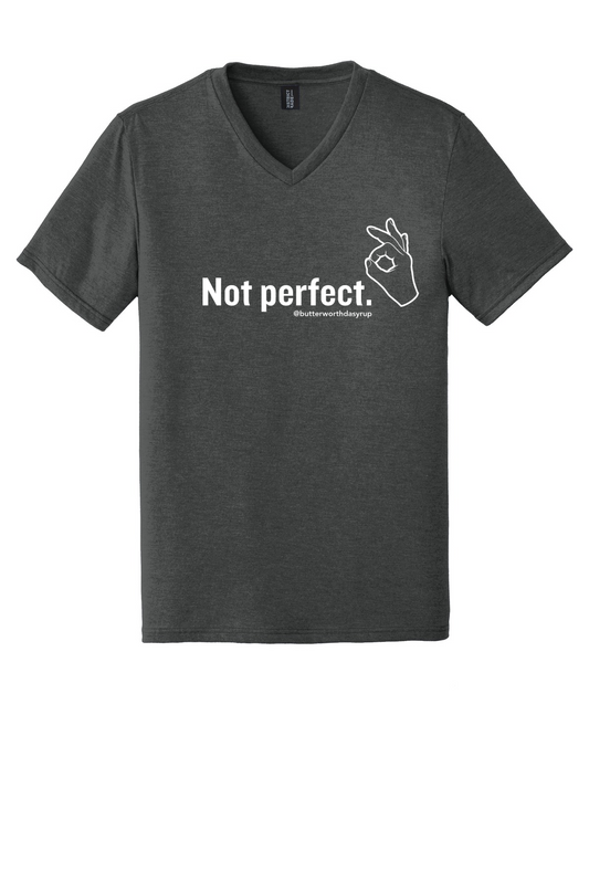 "Not Perfect" Unisex V-Neck Tee (Black or White) PRE-ORDER